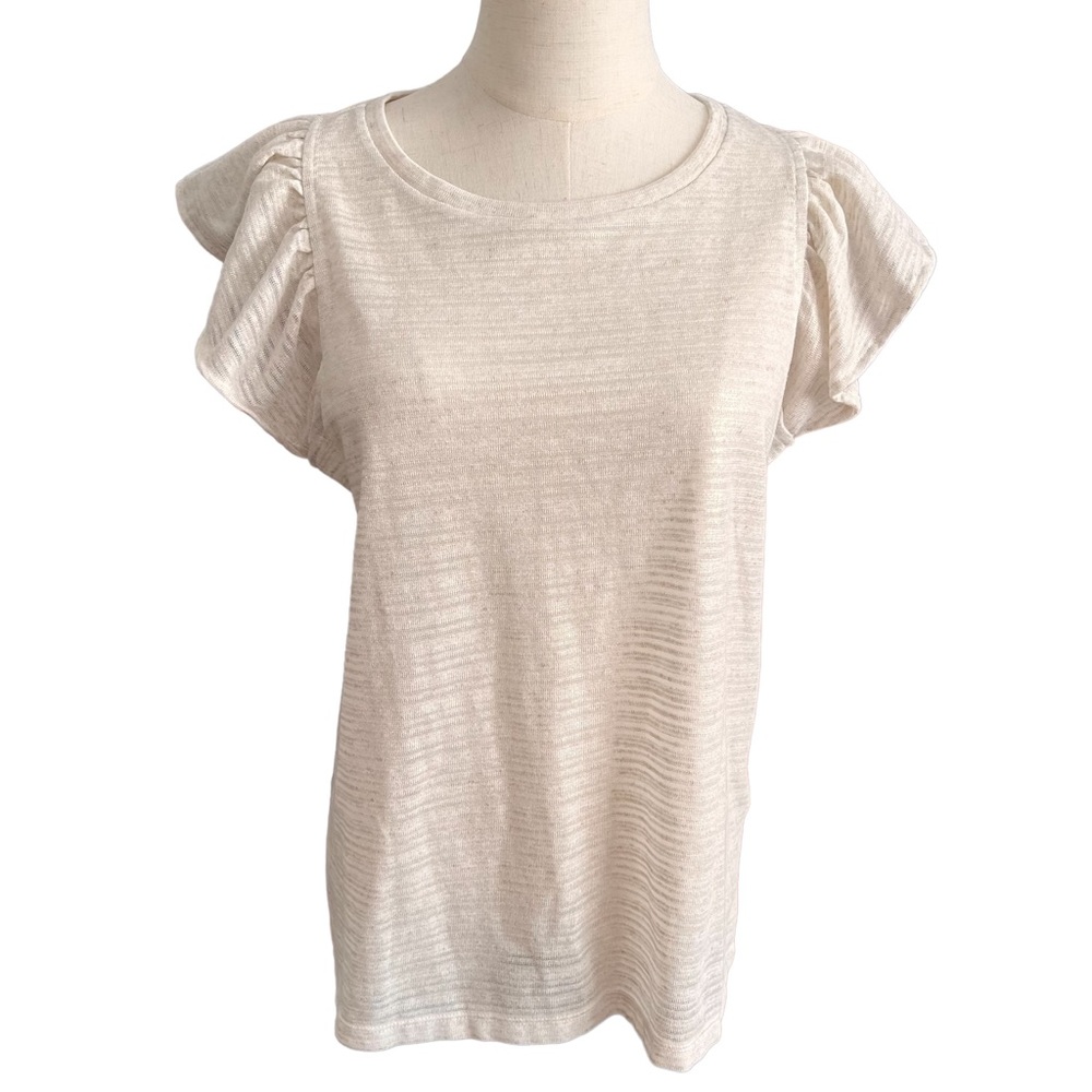Banana Republic Ivory Gold Metallic Shimmer Flutter Sleeve Top | Small